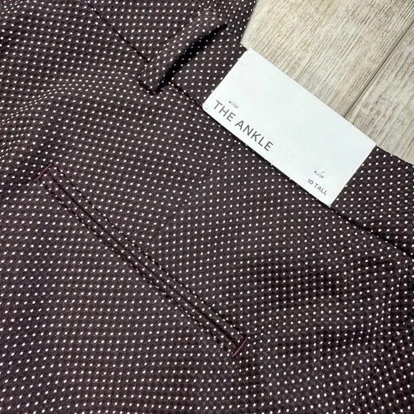 Ann Taylor The Ankle Pants 10 Tall Maroon Burgundy Dot Mid Rise Slim Textured - Picture 9 of 10
